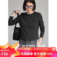 雲上生活【春日面膜t】解構顯瘦短款多色圓領(lǐng)打底衫T恤上衣2026春T9130X 黑色-32支法式棉氨螺紋 M （建議100-115斤左右）