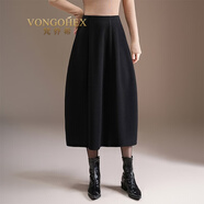 梵喬希品牌定制毛呢花苞半身裙女春秋冬新款寬松A字燈籠裙中長(cháng)款傘裙 灰色無(wú)口袋 M