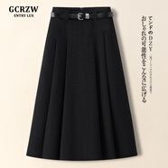GCRZW高端灰色毛呢半身裙女秋冬季2025新款高級感a字裙絕美巨好看傘裙 黑色-短款-贈腰帶 裙長(cháng)75cm起 【高檔氣質(zhì)款】 L /28 建議105-115斤