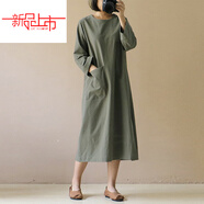 啄木鳥(niǎo)（TUCANO）棉麻2025春秋新款連衣裙中長(cháng)款文藝長(cháng)袖日系森女A字裙 淺綠色今年流行的輕奢品牌 S 【80-95斤】