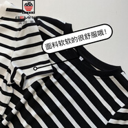 AEMAPE2025新款時(shí)尚簡(jiǎn)約軟糯黑白橫條紋短袖t恤女夏寬松顯瘦上衣女內搭 黑色 M -95-105斤