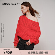 MISS SIXTY毛針織衫女復古麻花紋理毛衣不對稱(chēng)慵懶風(fēng) 大紅 XS