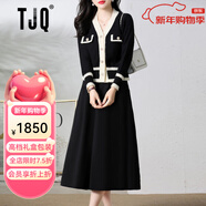 TJQ奢侈高檔品牌連衣裙女2025秋季新款高級感氣質(zhì)洋氣小香風(fēng)長(cháng)袖裙子 黑白 XL 【推薦121-130斤】