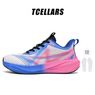 Tcellars運動(dòng)鞋男鞋秋冬新款輕便透氣跑步鞋子男厚底減震回彈情侶跑鞋男 海藍粉（全掌氣墊款） 43