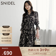 SNIDEL秋冬甜美碎花系帶收腰百褶雪紡連衣裙SWFO245033 棕色 S （0）