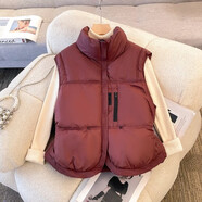 感歐貨咖色羽絨棉服馬甲外套女2025秋冬新款大碼胖mm疊穿背心 酒紅色棉服(版)[又a又颯/遮 均碼 S(70-80斤)