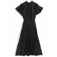 現日系定制GRL甜美荷葉邊波點(diǎn)蝴蝶結百褶連衣裙al142a 黑色原廠(chǎng)原面料 S S