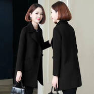 漣畫(huà)呢子大衣女中長(cháng)款2025新款顯瘦秋冬季毛呢外套小個(gè)子韓版 黑色（普通里布 S （80-92斤左右