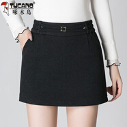啄木鳥(niǎo)（TUCANO）秋冬毛呢短褲女彈力松緊腰大碼寬松顯瘦百搭呢子裙褲加厚外穿靴褲 灰色 XL 30碼 115-125斤