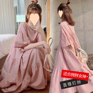 大碼女裝連衣裙夏裝夏天長(cháng)裙子韓版歐美風(fēng)夏季時(shí)尚大碼字裙寬松 粉色 2XL XXL