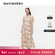 marimekko【明星同款】【Unikko游霓可印花】女裝早秋款A字連衣裙長(cháng)裙 淺棕色、桃色、米白色 M