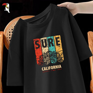 啄木鳥(niǎo)（TUCANO）短袖T恤男純棉韓版潮流寬松大碼透氣打底衫青少年學(xué)生夏天休閑t恤 黑/四色紋印 2XL （重155-170斤高175-180）