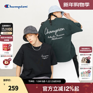 Champion冠軍情侶短袖男25夏季新款字母美式純棉T恤女簡(jiǎn)約潮上衣 黑色 M