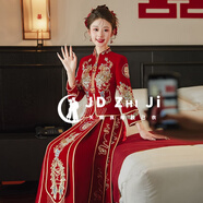 枝己絲絨秀禾服新娘婚紗2025新款結婚禮服中式嫁衣古裝敬酒服婚服 絲絨1111 S