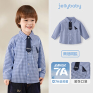 JELLYBABY【學(xué)院風(fēng)小紳士方格紋襯衫】26新品春款男童開(kāi)襟襯衫親膚中童