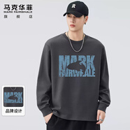 馬克華菲（MARK FAIRWHALE）長(cháng)袖t恤男士冬季潮牌純棉打底衫休閑印花上衣服男裝 灰色 3XL