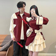 耀超本命年中式情侶裝    春秋冬款紅色裙子襯衫男女一長(cháng)一短新年套裝 男生襯衫+女生套裝【兩件套】 S 女生男生S