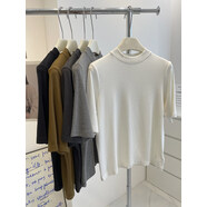 韓國胖妹妹半高領(lǐng)加厚磨毛短袖t恤女早春秋內搭打底衫上衣 白色 M 90斤內