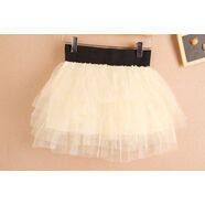 2024新款韓版裙夏季超短裙蕾絲裙網(wǎng)紗裙蓬蓬裙半身演出裙子女 白色不帶珍珠 M M80-100斤帶安全褲