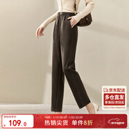 尚都比拉加厚毛呢煙管褲女冬季保暖加絨褲小個(gè)子顯瘦九分休閑褲 棕色 L 