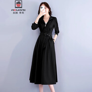 AEMAPE輕奢長(cháng)袖風(fēng)衣式連衣裙女春秋2025新款收腰顯瘦復古氣質(zhì)女神范裙子 黑色 2XL 推薦 125-140斤