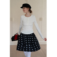 EGGKA復古松緊腰花朵印花呢料蓬蓬半身裙韓系a字短裙 E25B30861AF 黑色 均碼