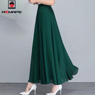 AEMAPE2026夏季新款雪紡半身裙女高腰到腳踝長(cháng)裙a字大擺裙時(shí)尚減齡顯瘦 墨綠色雪紡裙長(cháng)87cm 均碼 _腰1尺8-2尺9體80-150斤