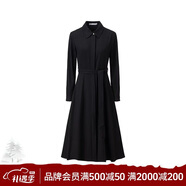 卓凡尼·華倫天奴（GIOVANNI VALENTINO）春秋季翻領(lǐng)連衣裙女士收腰顯瘦通勤高級感中長(cháng)裙 黑色 M