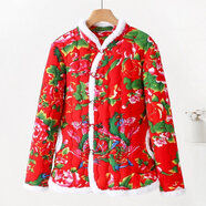 大團小圓2026年冬季季棉衣男士盤(pán)扣棉服外套中國風(fēng)修身型長(cháng)袖上衣東北大花 紅色東北大花 3XL 90-115斤