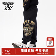 BOY JUNIOR潮牌童裝2025秋季新品針織褲寬松休閑運動(dòng)束腳長(cháng)褲男童女童 黑色 160