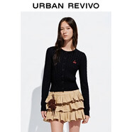 UR2025秋季新款女裝休閑絞花肌理櫻桃刺繡針織開(kāi)衫UYY950116 墨藍 M