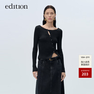 edition針織衫女秋新款設計感不規則斜門(mén)襟長(cháng)袖針織開(kāi)衫上衣 黑色 M 165