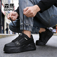 森馬新款男女款厚底增高運動(dòng)休閑鞋男滑板鞋情侶款鞋 黑色 38