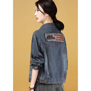小紅書(shū)牛仔女式短外套2025春秋季新韓國風(fēng)格寬松修身補丁個(gè)性 后背皮牌款 S (建議90-105斤)