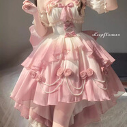漸變粉輕花嫁鏤空前短后長(cháng)lolita細閃lo裙洛麗塔蓬蓬重工公主裙女 漸變色+裙撐【熱賣(mài)】 M 【建議95-105斤】