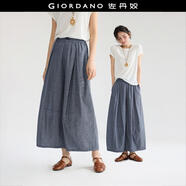 佐丹奴 設計師款休閑褲女棉麻感半松緊腰薄款九分燈籠褲女18425602 06牛仔麻色 M