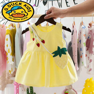 G.duck包包0-3歲棉夏季無(wú)袖女童連衣裙嬰幼兒夏裝裙子1洋氣韓版公主裙 三顆草莓黃色 100