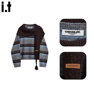 :CHOCOOLATE  it女裝時(shí)髦毛衣女三角巾披肩針織衫2026春秋女款設計感休閑百搭 中灰色-梯形皮牌 【官方正品】 M