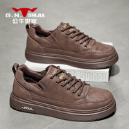 公牛世家（G.N.Shi Jia）鞋子男鞋春季新款復古系帶板鞋男生時(shí)尚百搭運動(dòng)休閑皮鞋 酒紅色 41