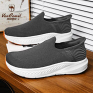 西域駱駝（VANCAMEL）寬楦一腳蹬男鞋加寬加肥透氣輕便閃穿懶人鞋中老年健步運動(dòng)休閑鞋 深灰 40