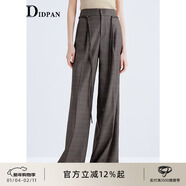 IDPAN英倫風(fēng)復古格紋西裝褲高腰闊腿高級垂感直筒長(cháng)褲秋季新款 咖啡 M