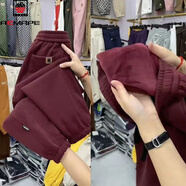 AEMAPE糖果色休閑褲女2025春秋冬季小個(gè)子百搭哈倫褲束腳高腰褲刺繡褲子 酒紅色(冬季加絨) XL 建議116-126