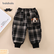 巴拉拉巴拉巴拉兒童加絨褲子秋冬款外穿新款男童女童加厚一體絨寶寶同款 黑色_BY加絨_狗狗格子褲 90 cm