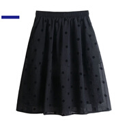 羅蒙半身裙女歐根紗拼接短裙夏季新款韓版高腰口袋A字裙顯瘦氣質(zhì)中裙 波點(diǎn)黑色 S 建議90斤以下