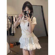 芭蕾風(fēng)小個(gè)子套裝甜美bm碎花短袖t恤搭配蛋糕短裙夏季穿搭一整女 杏色上衣 S