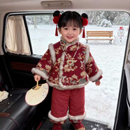 藍碩新款喜慶拜年服女童套裝加絨加厚款祥云兔偏開(kāi)棉套裝（帶項鏈） 祥云兔偏開(kāi)棉套 100