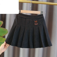 迪士尼（Disney）女童百褶裙半身裙秋冬呢子2024春秋新款洋氣格子中大童兒童短 黑色小熊呢子厚短裙 160cm