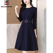 AEMAPE名媛氣質(zhì)連衣裙裝2026春夏季新款內搭配高端收腰顯瘦時(shí)尚裙子女 藏藍色 M