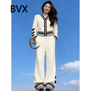 BVX運動(dòng)套裝女春秋裝2026新款慵懶風(fēng)時(shí)尚減齡針織上衣長(cháng)褲休閑兩件套 白色 S