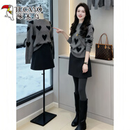 啄木鳥(niǎo)（TUCANO）秋冬季一整套穿搭女氣質(zhì)法式小眾減齡百搭針織毛衣短裙時(shí)尚套裝 灰針織黑短裙兩 XL (建議115斤-130斤)